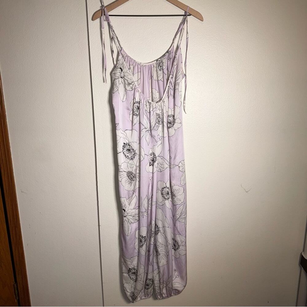 VICTORIAS SECRET Floral Satin Jumpsuit drop-waist harem pan w tie shoulders XS - Picture 5 of 5
